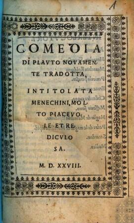 Comedia di Plauto novamente tradotta intitolata Menechmi