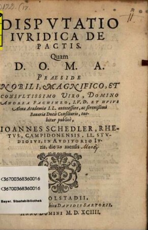 Dispvtatio Ivridica De Pactis