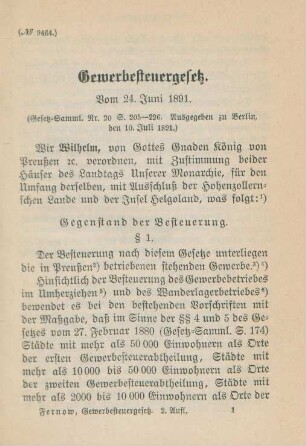 Gewerbesteuergesetz. Vom 24. Juni 1891.