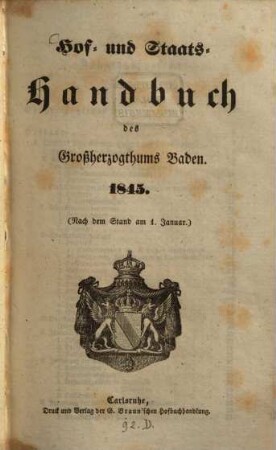 Hof- und Staats-Handbuch des Grossherzogthums Baden, 1845