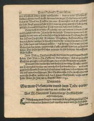 Unterricht/ Wie man Gefangene unnd zum Tode verurtheilete anreden und trösten soll.