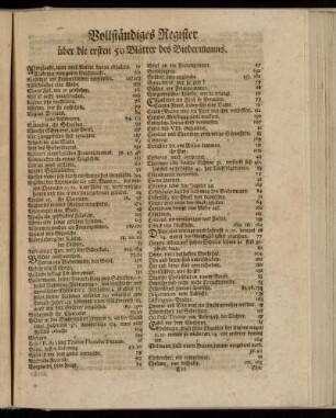 Vollständiges Register über die ersten 50 Blätter des Biedermanns