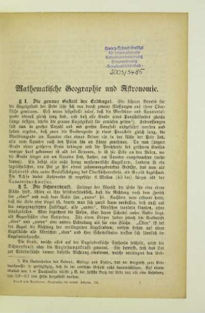 Mathematische Geographie und Astronomie