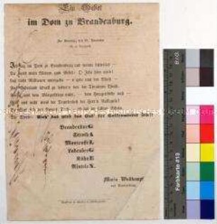 Satirisches Gebet im Zuge der Gegenrevolution zur Revolution von 1848 nach der Verlegung der preußischen Nationalversammlung in den Dom zu Brandenburg