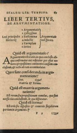 Liber Tertius, De Argumentatione.
