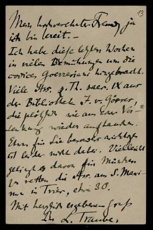 Nr. 13: Postkarte von Ludwig Traube an Edward Schröder, München, 15.5.1902