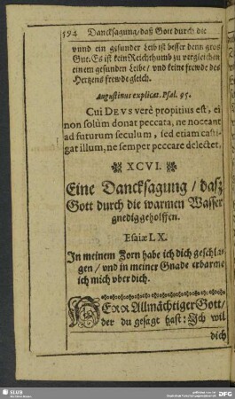 XCVI. Eine Dancksagung, daß Gott durch die warmen Wasser gnedig geholfen