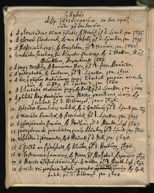 Handschriftliches Inhaltsverzeichnis des Sammelbandes