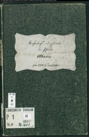 Kirchenbuchduplikat der katholischen Gemeinde Albaxen, Kreis Höxter (GHT 1851-1860). (Gemeinde: Katholische Gemeinde Albaxen, Kreis Höxter)