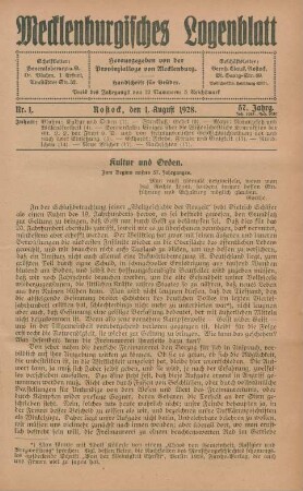 Nr. 1. Rostock, den 1. August 1928.