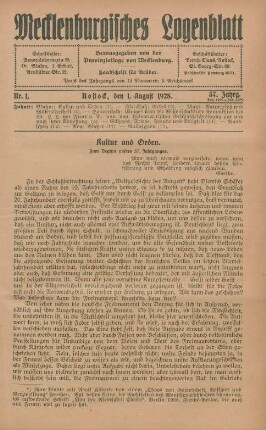 Nr. 1. Rostock, den 1. August 1928.