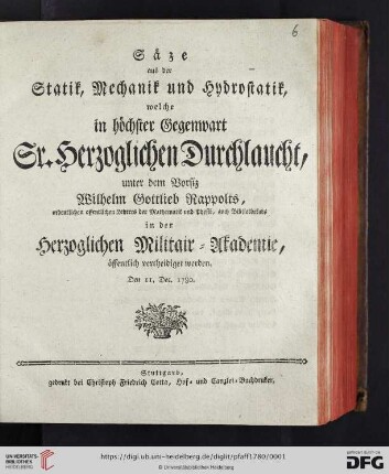 Säze aus der Statik, Mechanik und Hydrostatik