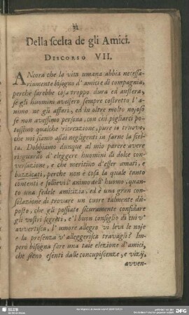 Della scelta de gli Amici. Discorso VII.