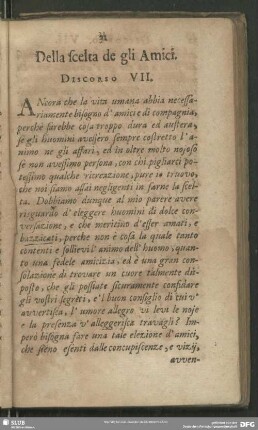 Della scelta de gli Amici. Discorso VII.