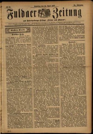 Erste Ausgabe vom Samstag, den 24. April 1897.