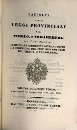 Raccolta delle leggi provinciali del Tirolo e Vorarlberg : per l'anno .., 33. 1846 (1848)