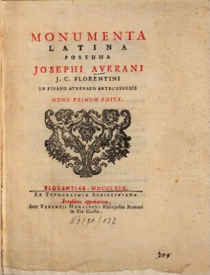 Josephi Averani Monumenta latina posthuma