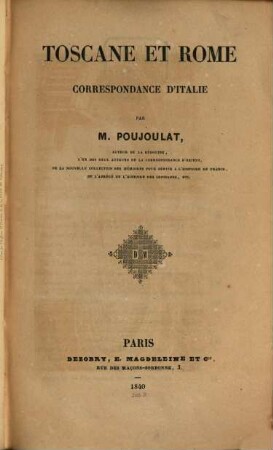 Toscane et Rome : Correspondance d'Italie