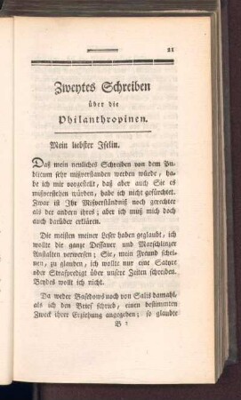 Zweytes schreiben über die Philanthropinen