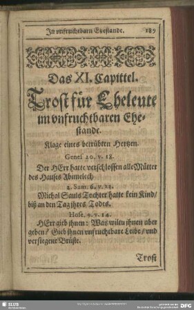 Das XI. Capittel. Trost für Eheleute im unfruchtbaren Ehestande