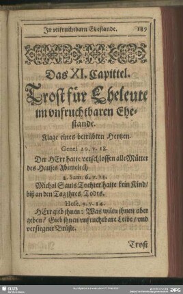 Das XI. Capittel. Trost für Eheleute im unfruchtbaren Ehestande