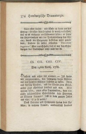 CI. CII. CIII. CIV. Den 19ten April, 1768