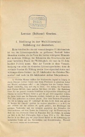 Baltasar Gracian und die Hoflitteratur in Deutschland