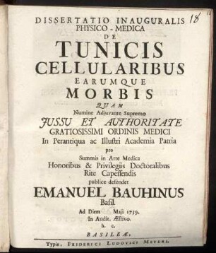 Dissertatio Inauguralis Physico-Medica De Tunicis Cellularibus Earumque Morbis