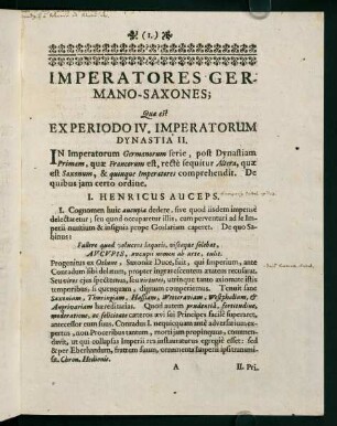 1-6, I. Henricus Auceps