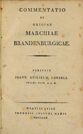 Commentatio de Origine Marchiae Brandenburgicae