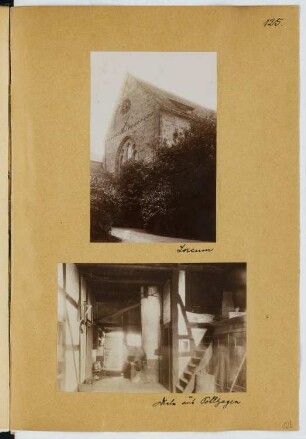 Kloster, Loccum Diele, Pollhagen: Ansicht Kloster, Innenansicht Diele (aus: Skizzen- und Fotoalbum 22)