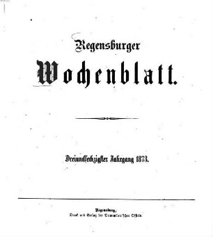 Regensburger Wochenblatt. 63. 1873