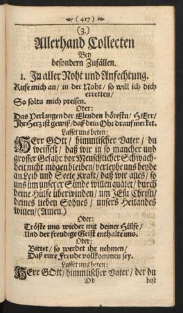 (3.) Allerhand Collecten Bey besondern Zufällen.