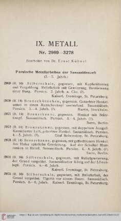 IX. Metall (Nr. 2969 - 3278)