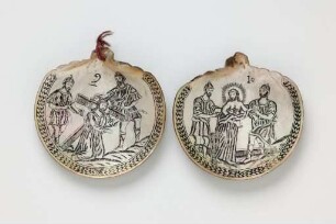 Perlmuttmuschelschale mit Darstellung der Entkleidung Christi,17./18. Jahrhundert