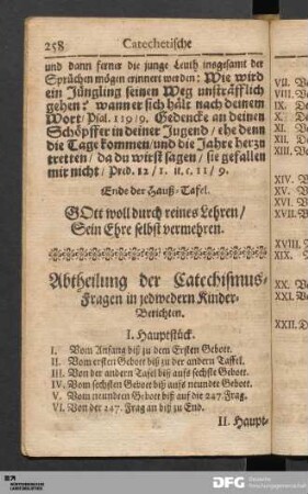 Abtheilung der Catechismus-Fragen in jedwedern Kinder-Berichten.