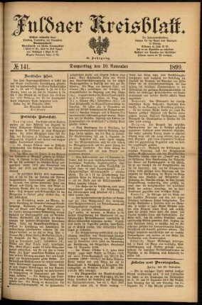 Erste Ausgabe vom Donnerstag, den 30. November 1899.