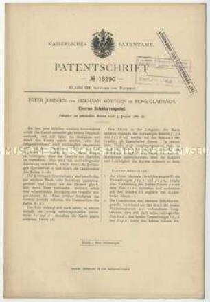 Patentschrift eines eisernen Schubkarrengestells, Patent-Nr. 15290
