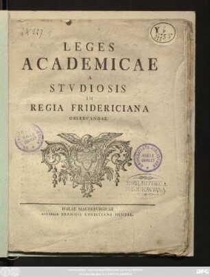 Leges Academicae A Stvdiosis In Regia Fridericiana Observandae