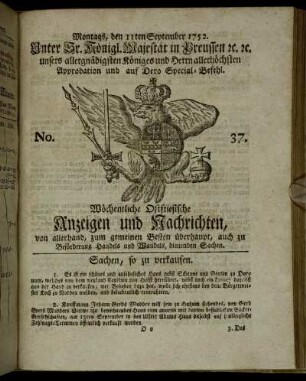 No. 37. Montags, den 11ten September 1752.
