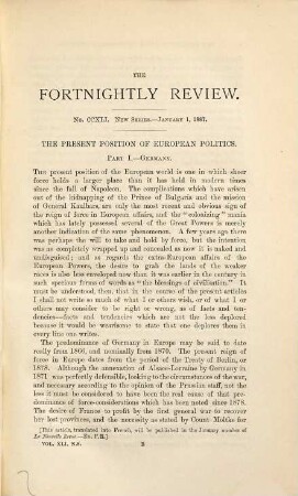 The fortnightly review. 47. 1887 = N.S., Vol. 41