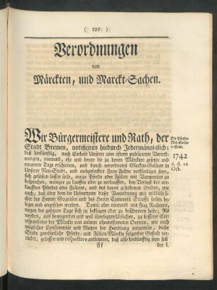 Verordnungen von Märckten, und Marckt-Sachen