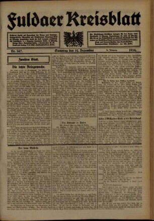 Zweite Ausgabe vom Samstag, den 12. Dezember 1914.