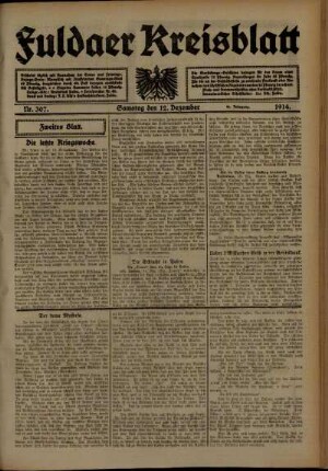 Zweite Ausgabe vom Samstag, den 12. Dezember 1914.