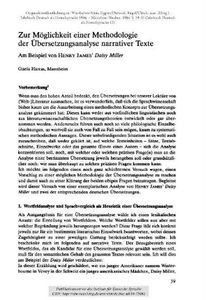Zur Möglichkeit einer Methodologie der Übersetzungsanalyse narrativer Texte. Am Beispiel von Henry James' Daisy Miller