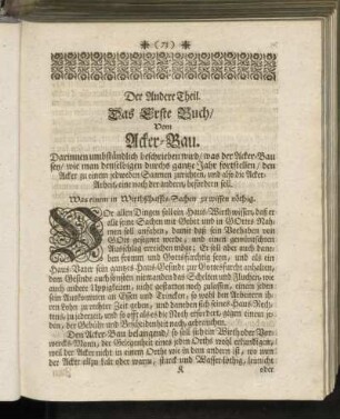 Das Erste Buch/ Vom Acker-Bau