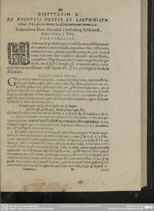 Disputatio X. De Negotiis Gestis Et Calumniatoribus. Ubi obiter materia Alimentorum immixta