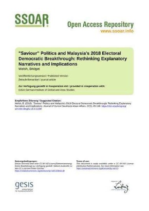 "Saviour" Politics and Malaysia’s 2018 Electoral Democratic Breakthrough: Rethinking Explanatory Narratives and Implications