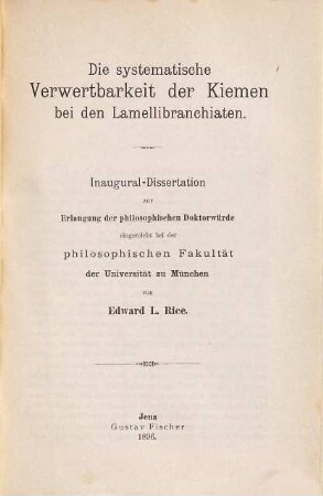 Die systematische Verwertbarkeit der Kiemen bei den Lamellibranchiaten