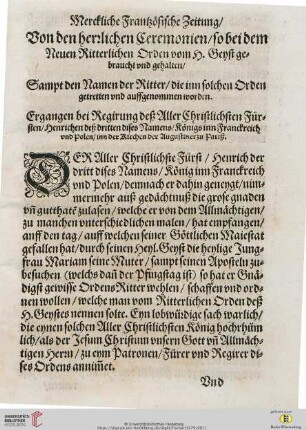 Merckliche Frantzösische Zeitung